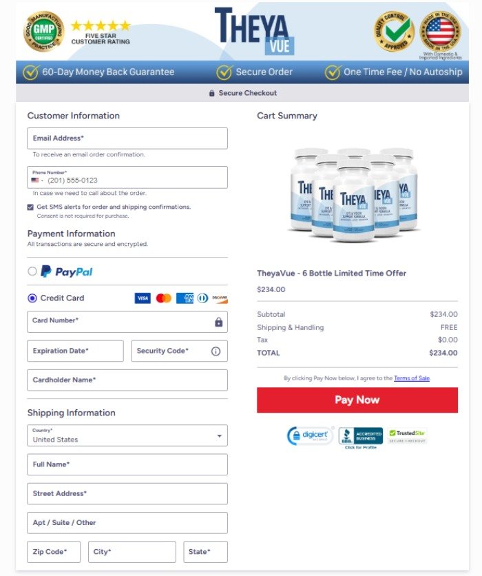 Official TheyaVue online checkout page for secure payment